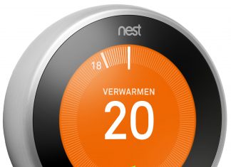 slimme thermostaat van Nest opwarmen van je huis met oranje rondje