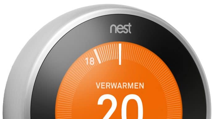 slimme thermostaat van Nest opwarmen van je huis met oranje rondje