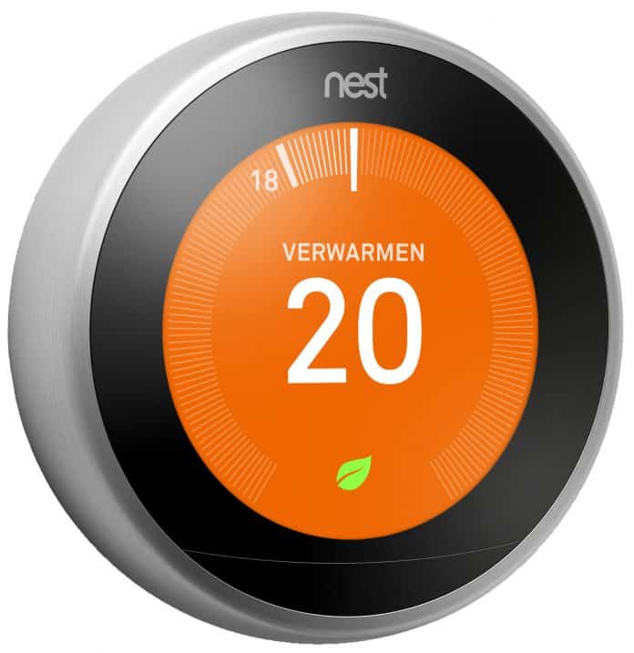 slimme thermostaat van Nest opwarmen van je huis met oranje rondje